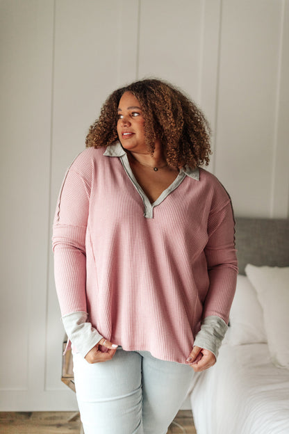 Mia Waffle Knit Long Sleeve In Pink