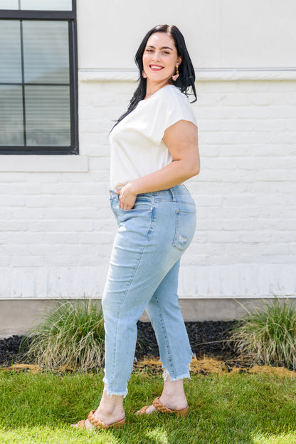 Mid-rise Destroyed Hem Boyfriend Jeans