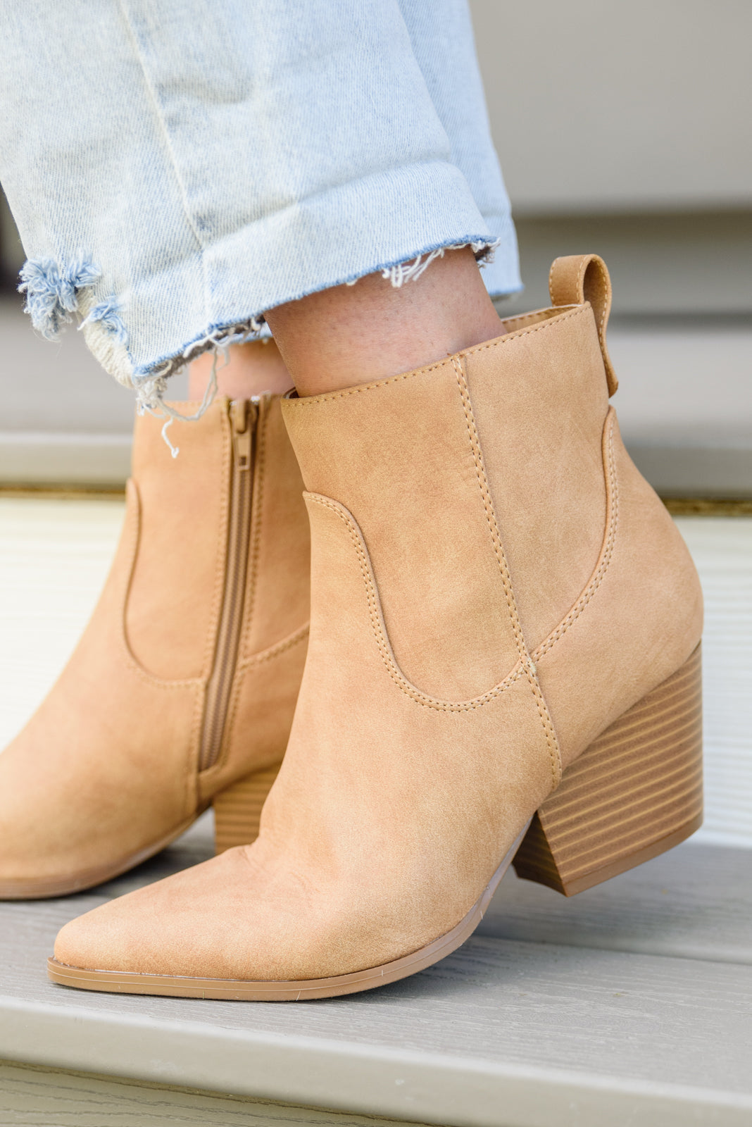 Mighty Fine Faux Leather Ankle Boots In Toffee