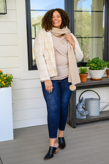 Need You Here Faux Wrap Ribbed Top In Latte