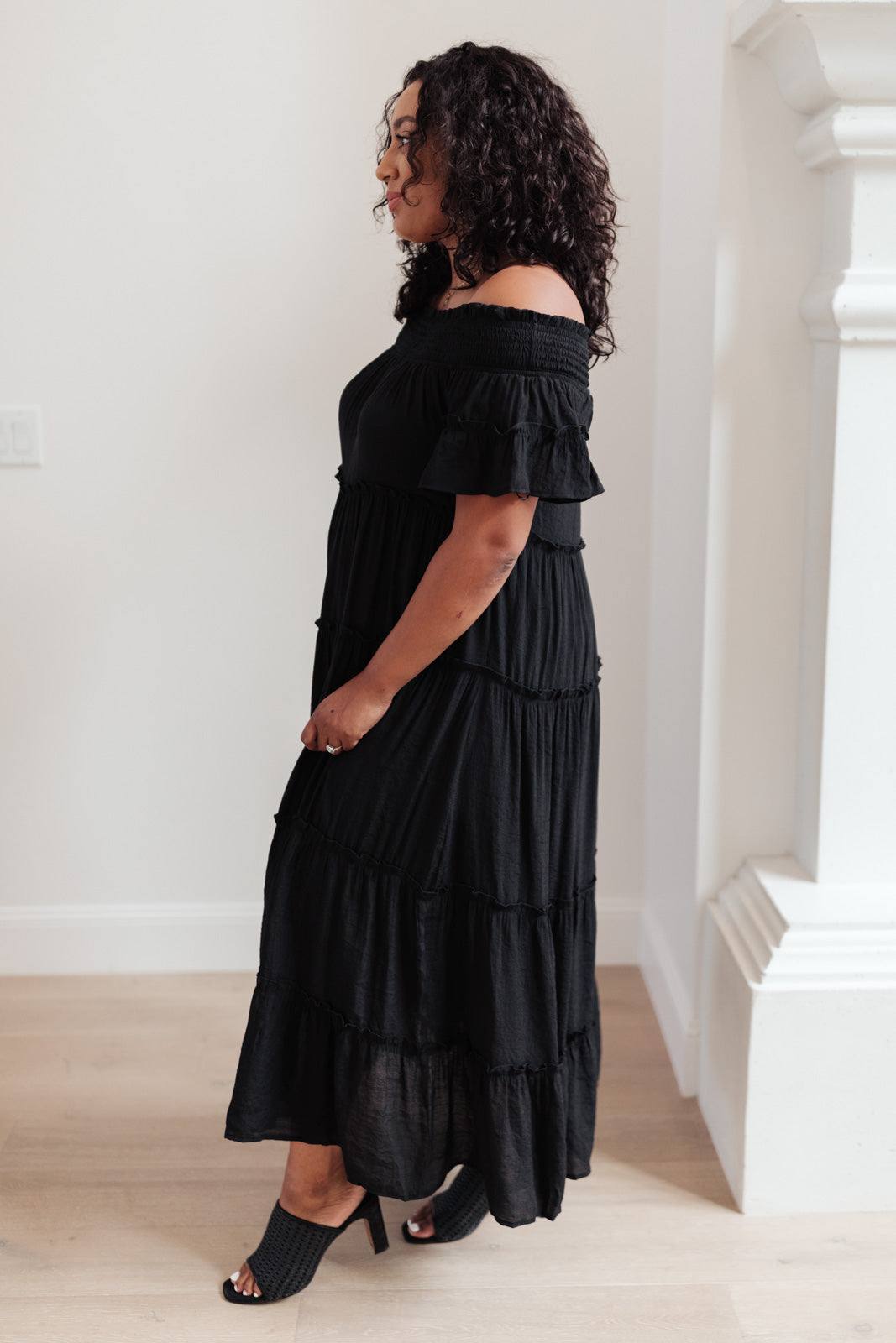 Olivia Tiered Maxi Dress in Black