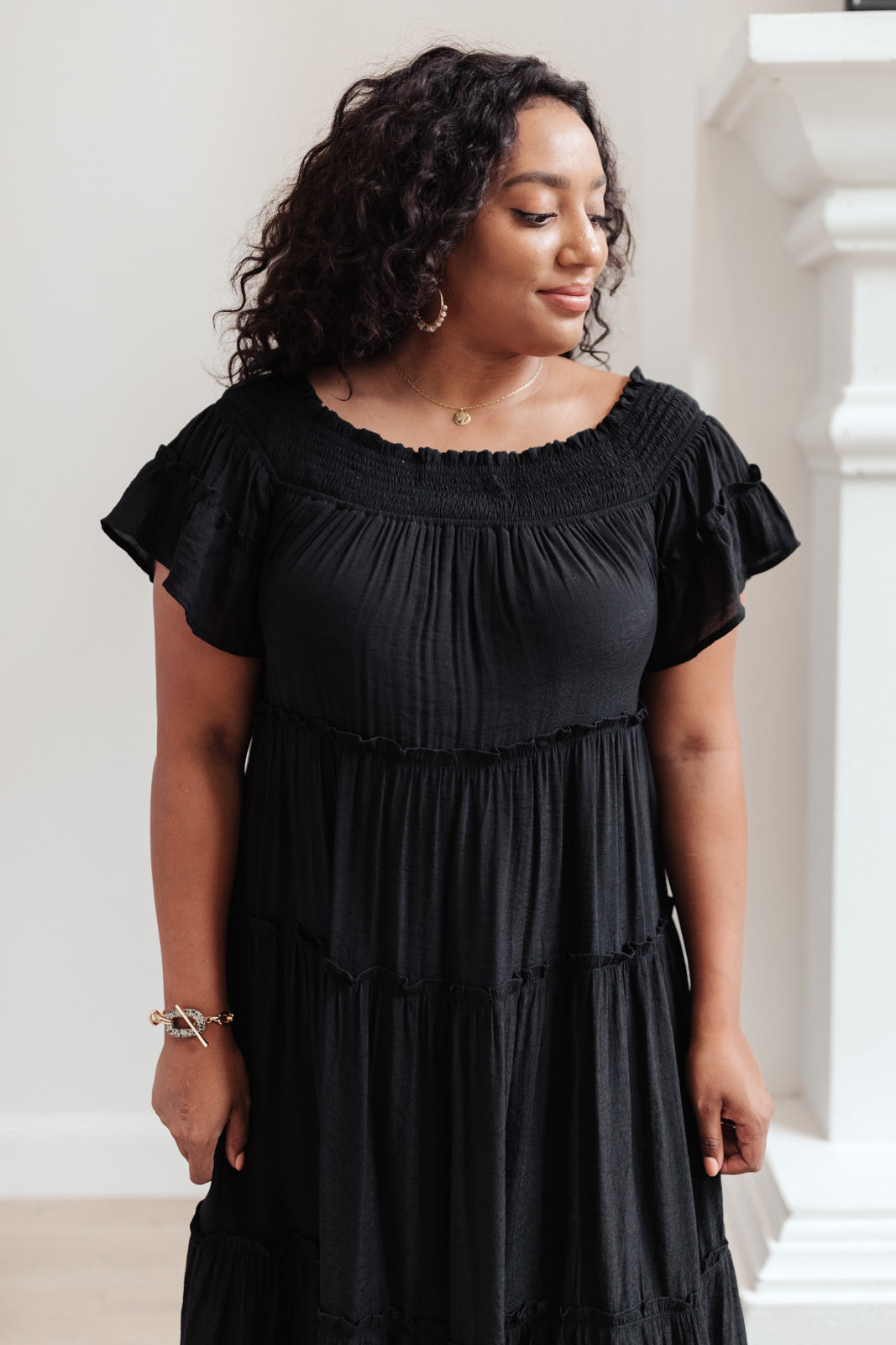 Olivia Tiered Maxi Dress in Black