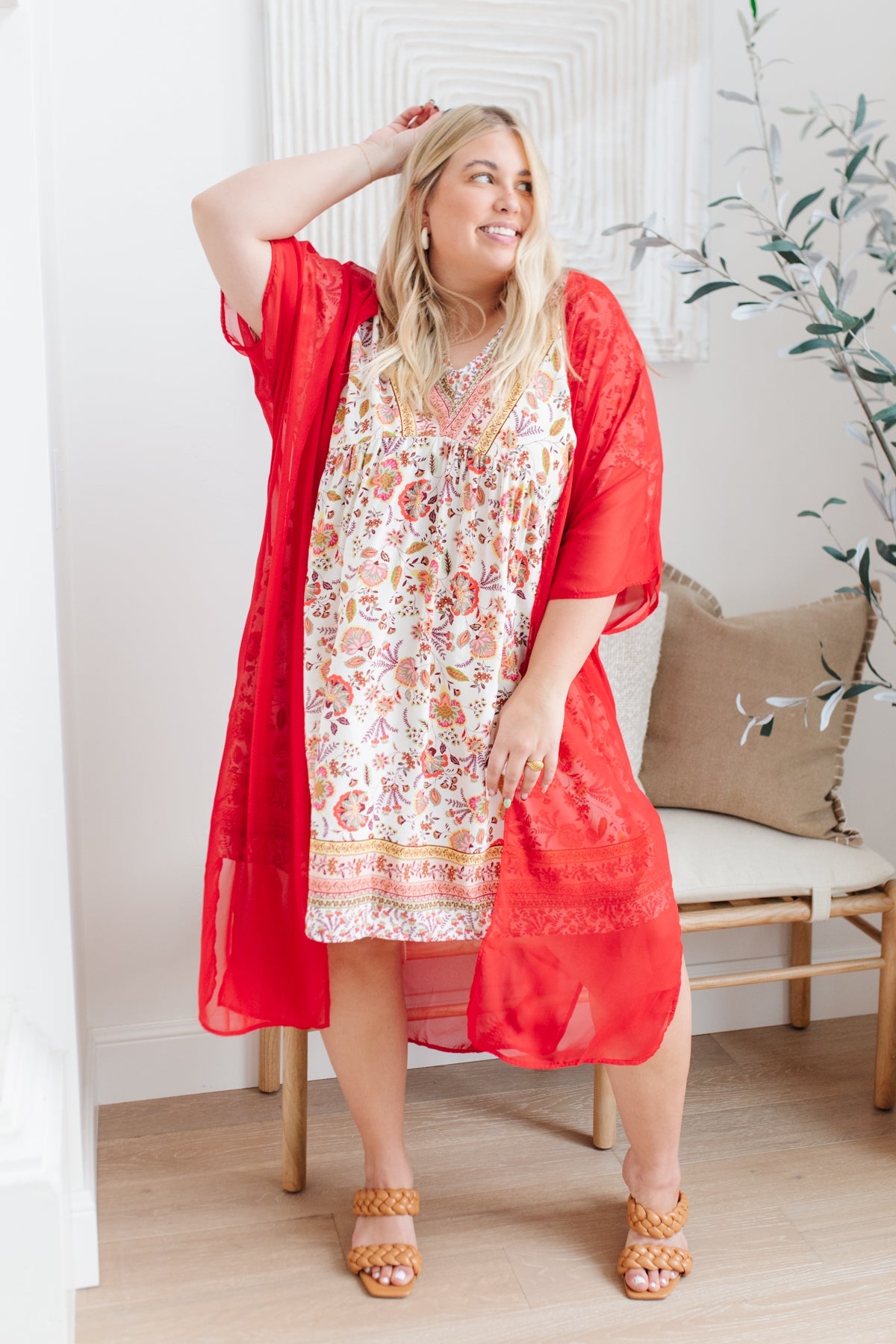 One Way Trip Kimono in Cherry Red