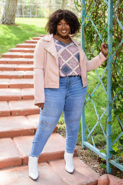 Patch Of Love Floral Print Top In Mauve