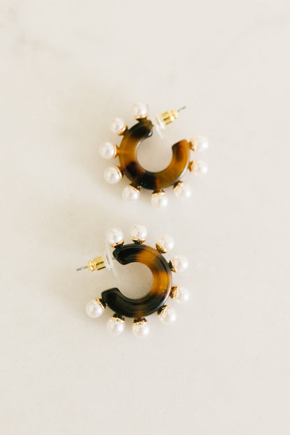 Pearl Accent Earrings in Tortoise Shell