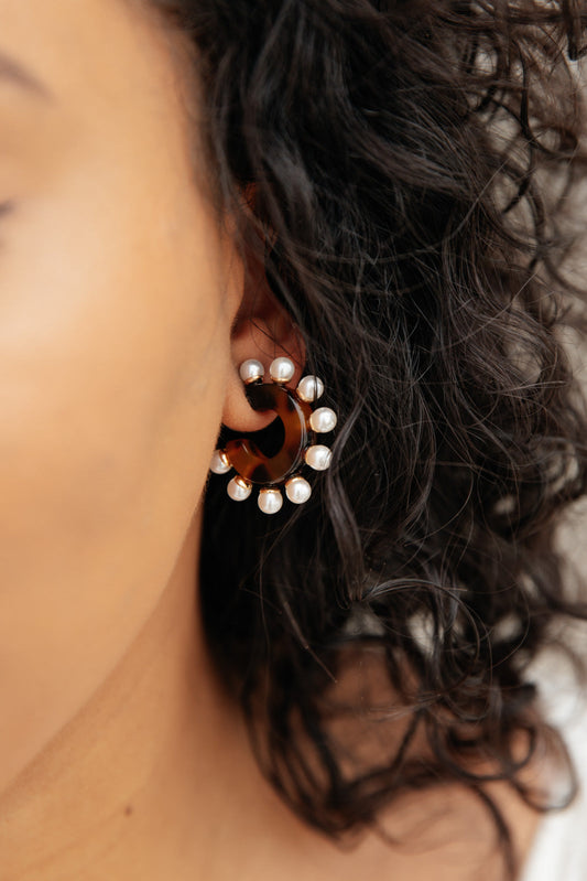 Pearl Accent Earrings in Tortoise Shell