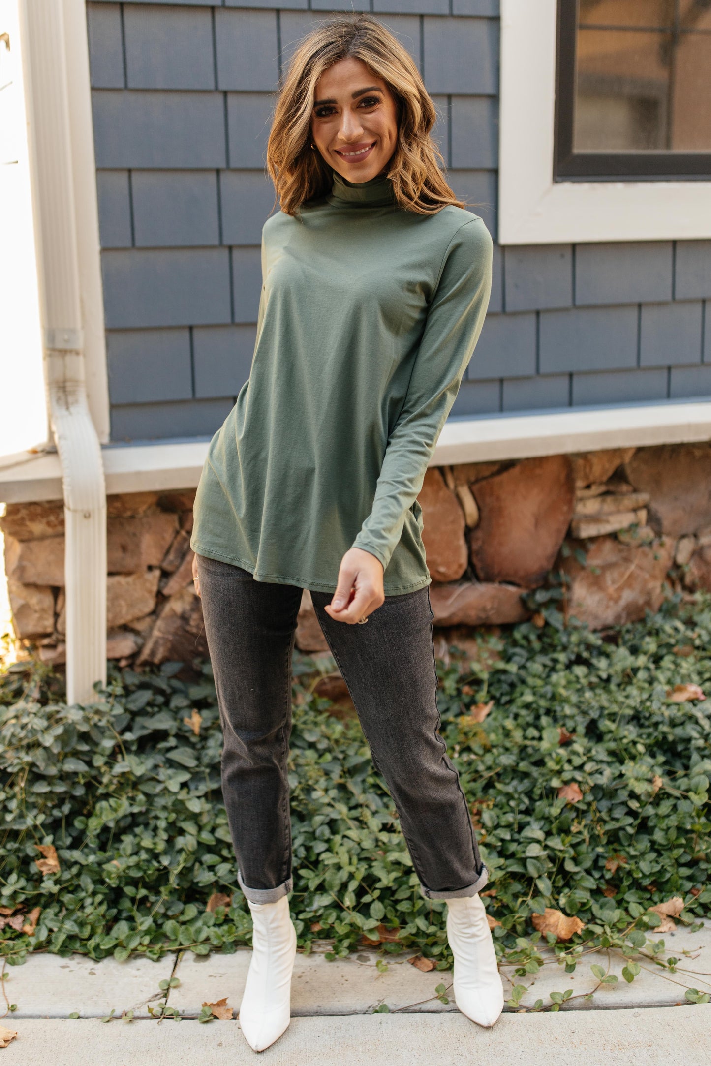 Plain Jane Turtle Neck Top in Cargo