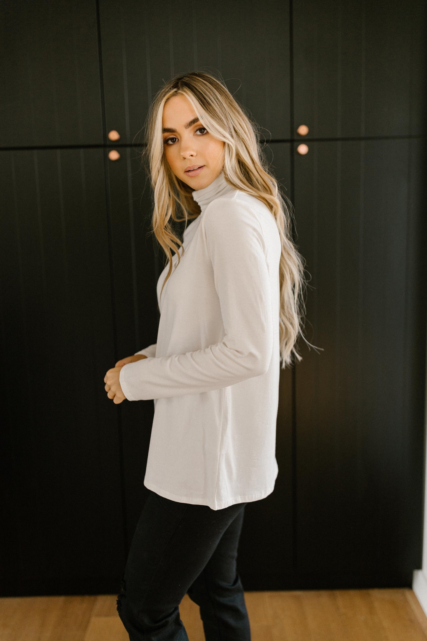 Plain Jane Turtle Neck Top in White