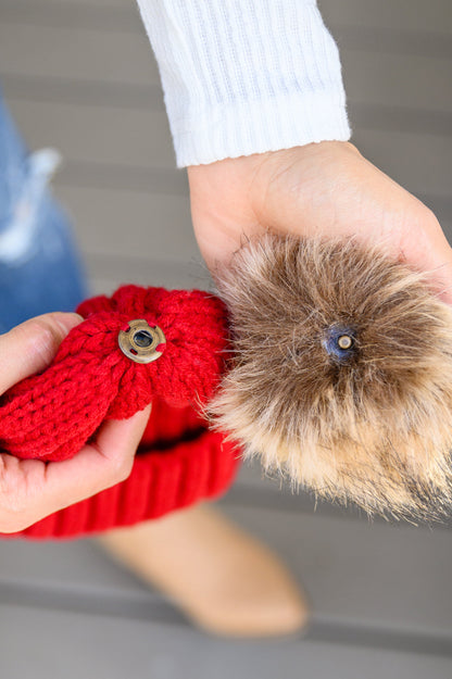 Rib Knit Beanie With Detachable Pom Pom In Wine