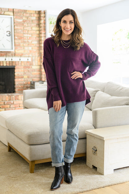 Right Direction Pocket Sweater In Dark Plum