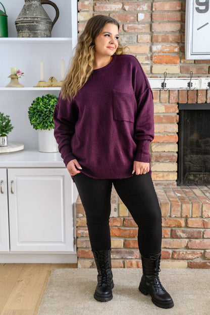 Right Direction Pocket Sweater In Dark Plum