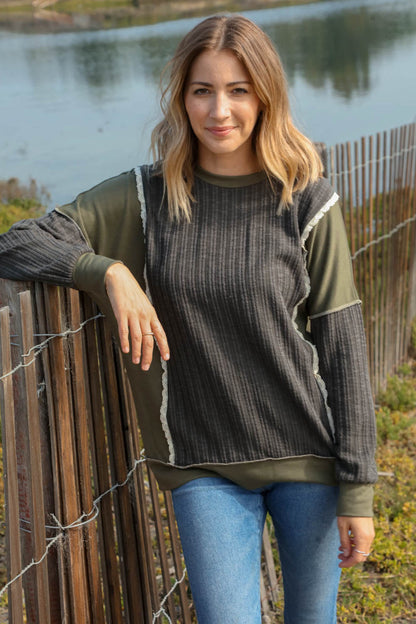 Cotton Ribbed Crochet Lace Pullover Sweater