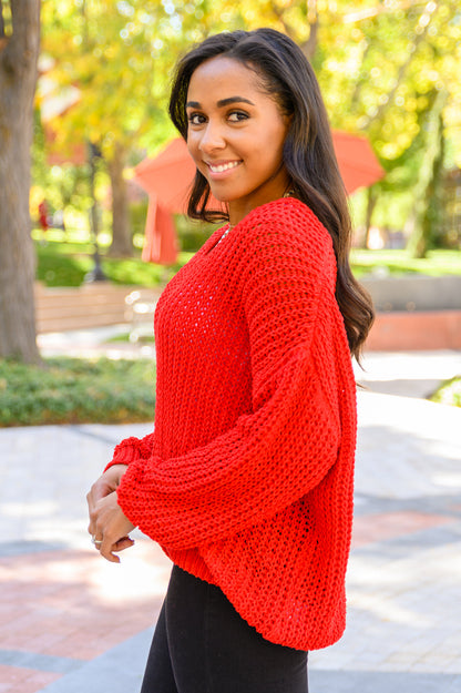 Seasonal Shift Long Sleeve Knit Sweater In Red