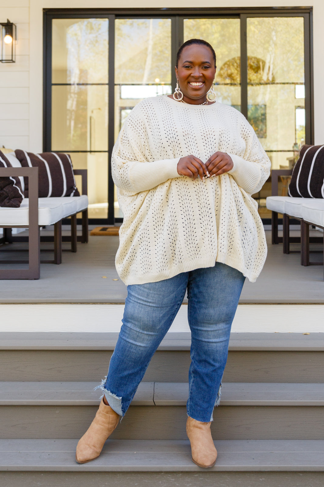 Seeing Patterns Loose Fit Knit Sweater In Cream