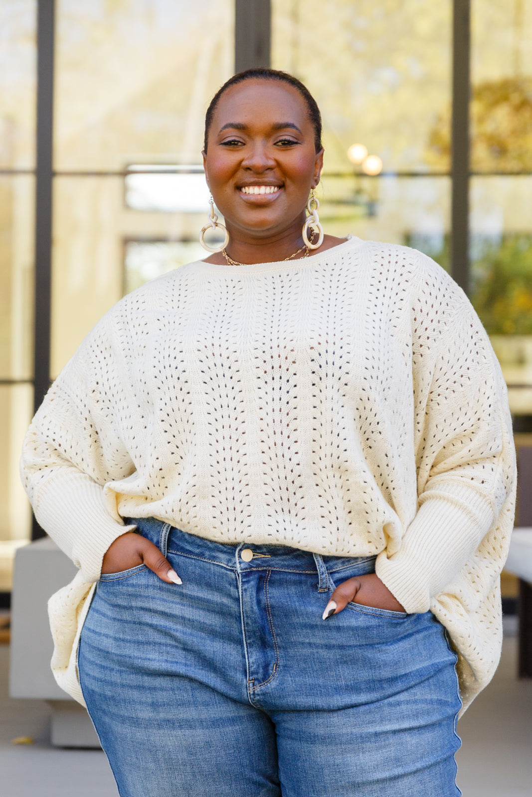 Seeing Patterns Loose Fit Knit Sweater In Cream