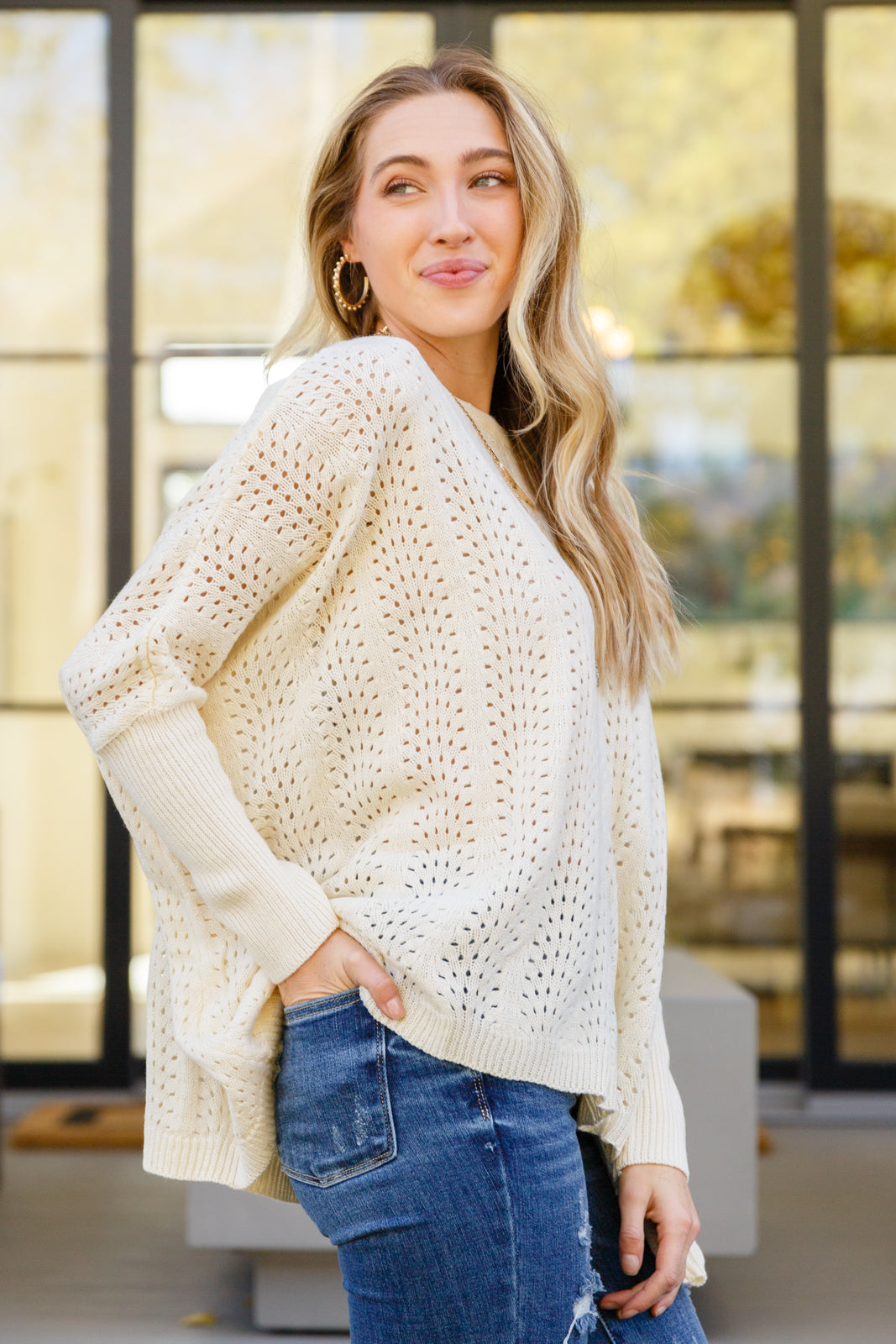 Seeing Patterns Loose Fit Knit Sweater In Cream