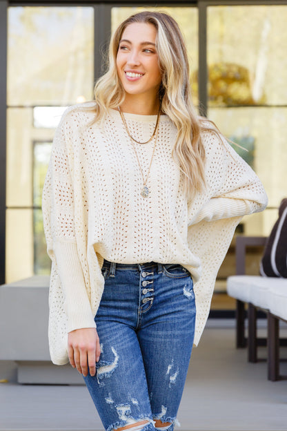 Seeing Patterns Loose Fit Knit Sweater In Cream