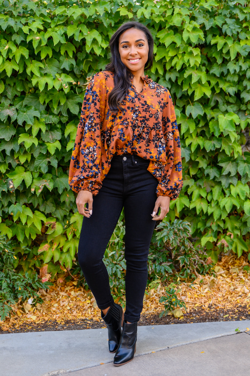 Sense Of Belonging Floral Blouse In Rust