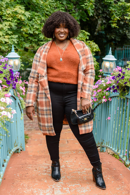 Sierra Long Sleeve Eyelash Sweater Knit Top In Rust