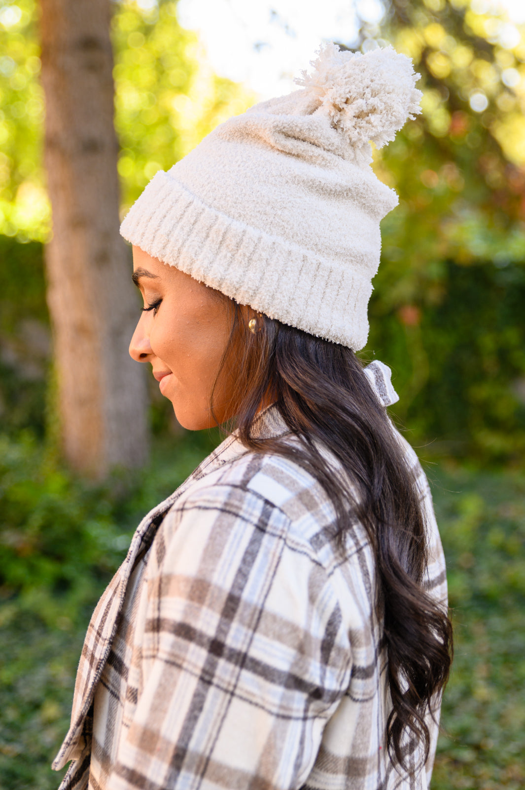 Slouchy Boucle Pom Beanie In Ivory