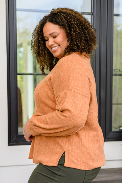 Speak Sweetly Textured Knit Top With Buttons In Rust