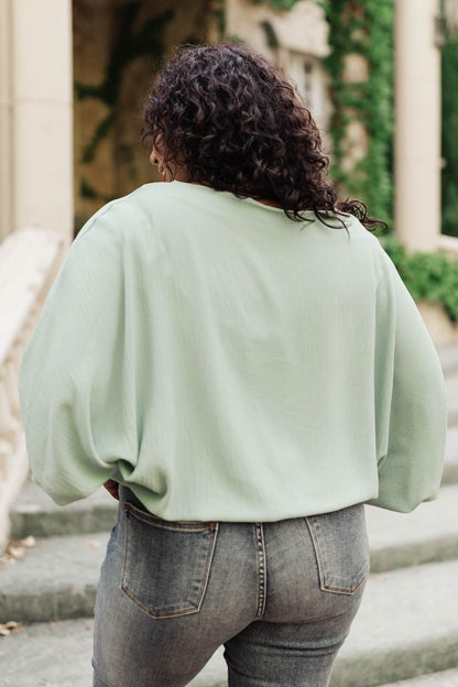 Summer Off My Shoulder, Off My Mind Blouse in Sage