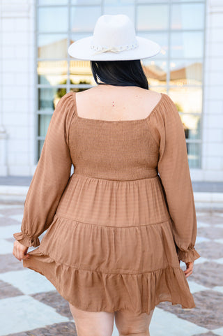 Sweetest Soul Tiered Knee Length Dress In Camel