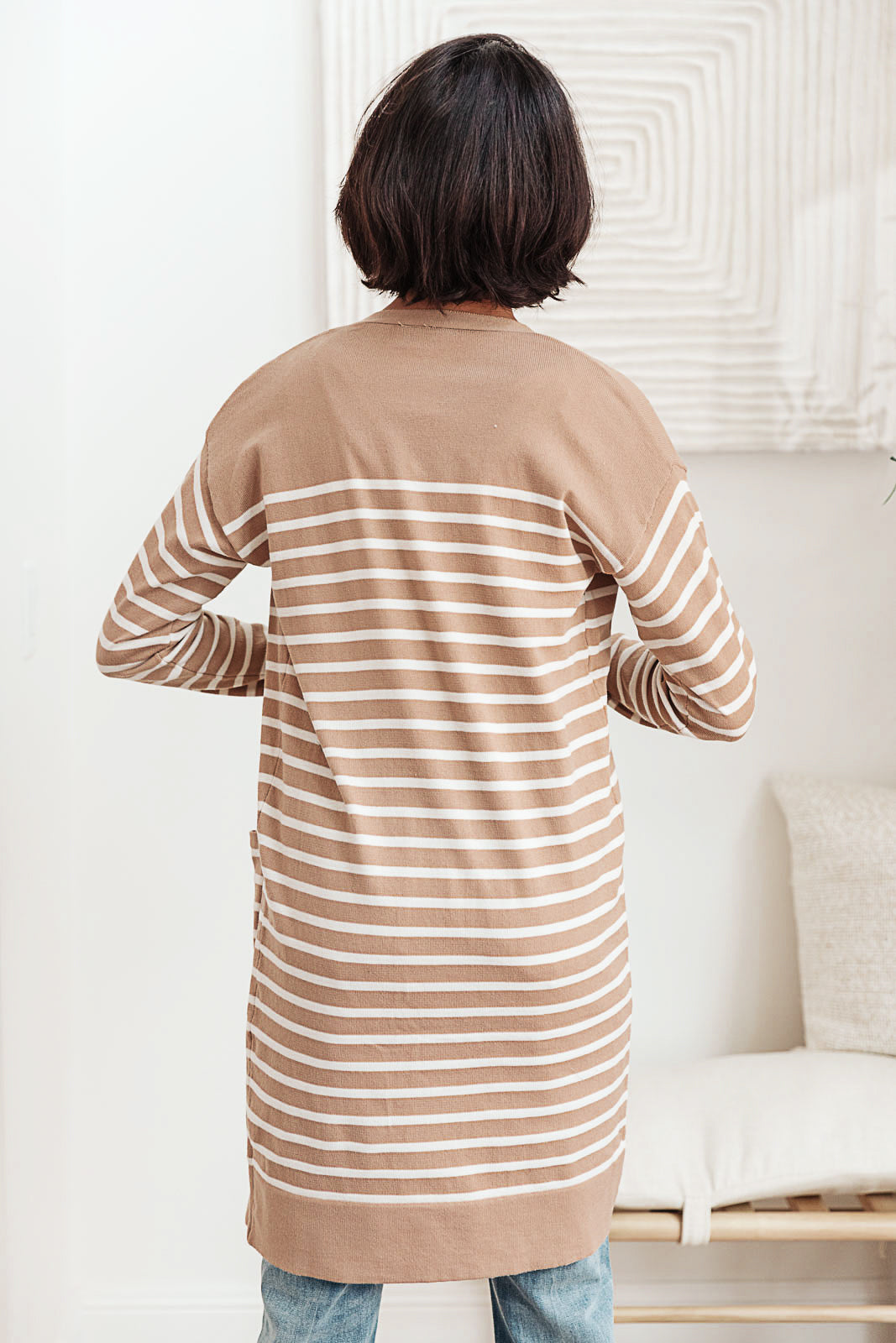 Swift Stripes Pocket Cardigan In Taupe