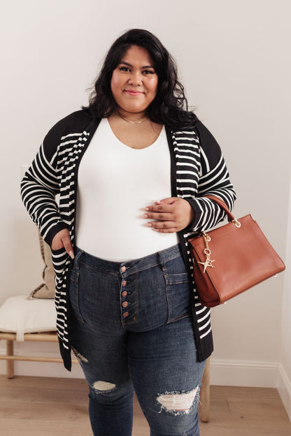 Swift Stripes Pocket Cardigan in Black & White