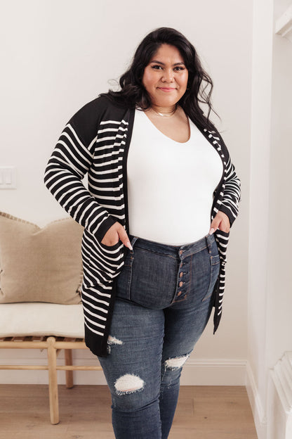 Swift Stripes Pocket Cardigan in Black & White