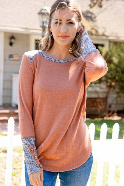 Animal Color Block Hacci Long Sleeve Top