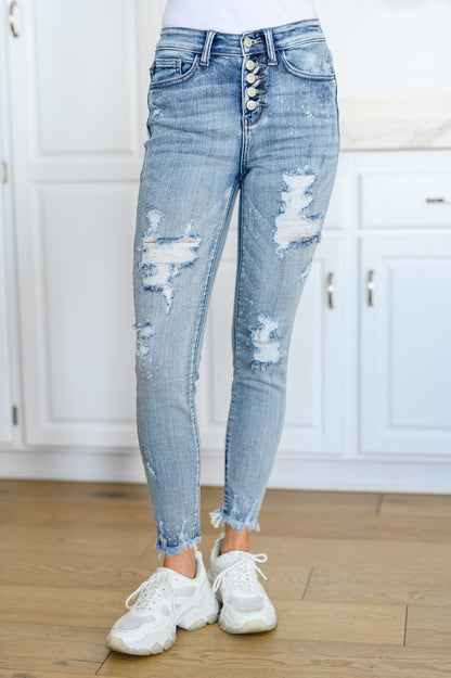 Talulla Bleach Splash Button Fly Destroyed Skinny Jeans