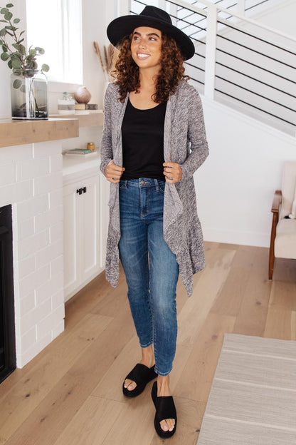 The Avalynn Heathered Cardigan in Smoky Coal