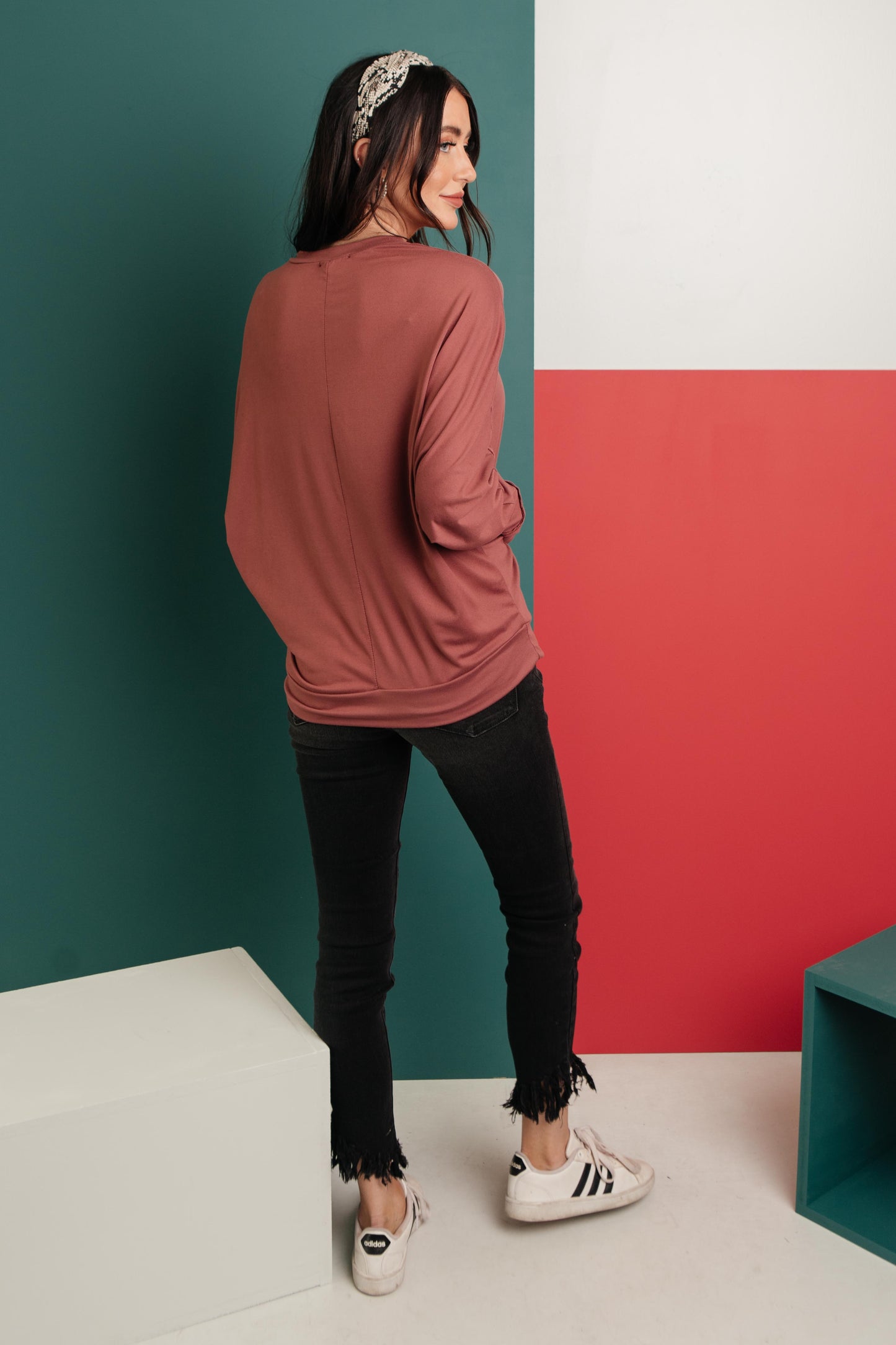 The Lillian Cut-Out Neckline Top in Rust