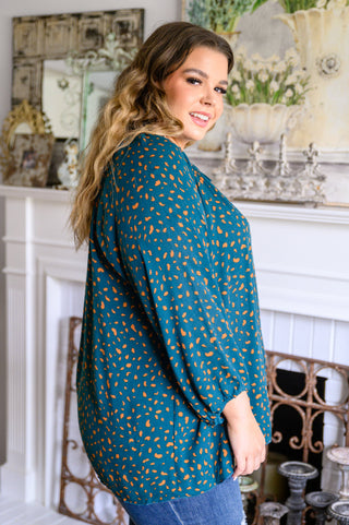 The Time Is Now Spotted Blouse In Teal