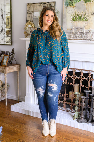 The Time Is Now Spotted Blouse In Teal