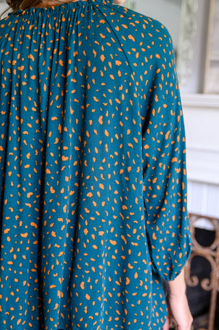 The Time Is Now Spotted Blouse In Teal