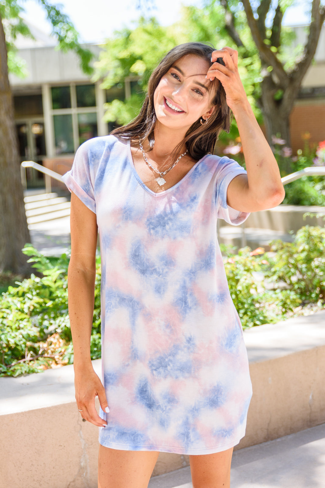 Tie Dye T-Shirt Dress In Pink