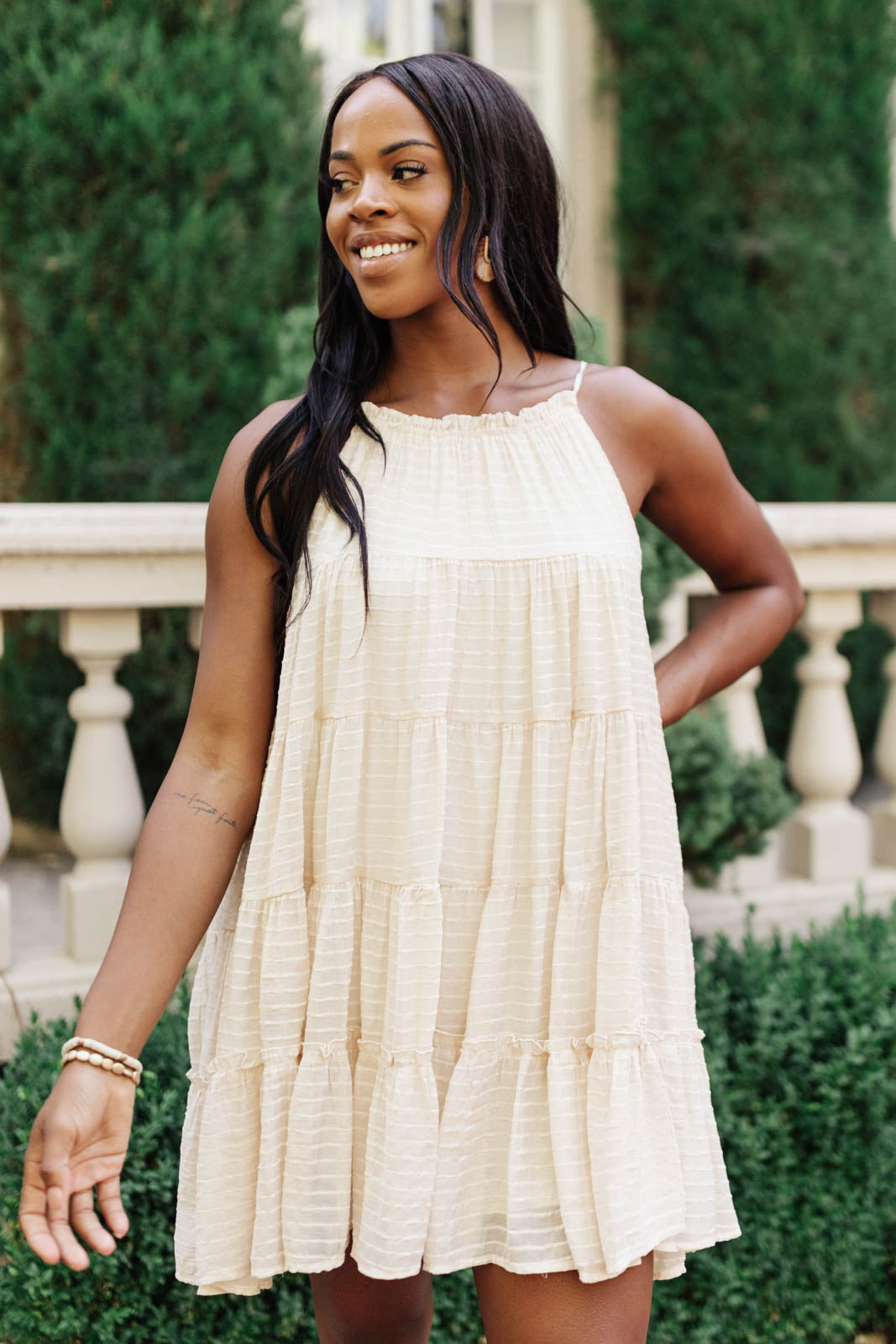 Tiered Halter Dress in Natural