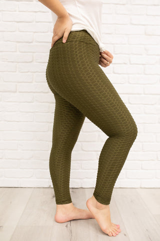 Let's Go Textured Leggings in Olive