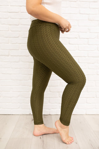 Let's Go Textured Leggings in Olive