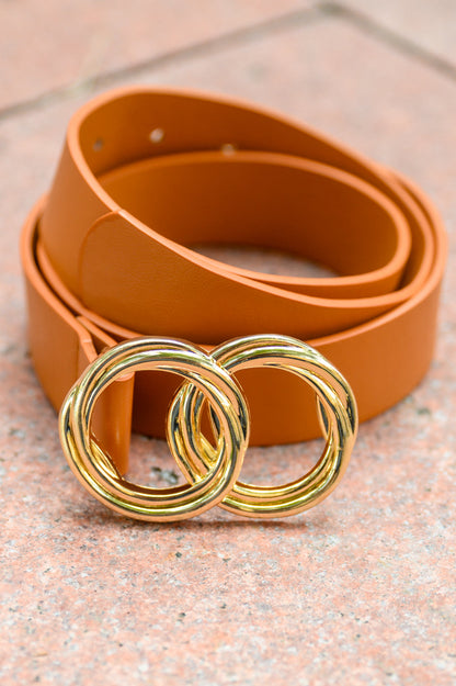 Twist Double Circle Buckle Belt In Brown