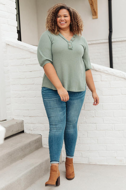 Wonderfully Waffled Top in Sage