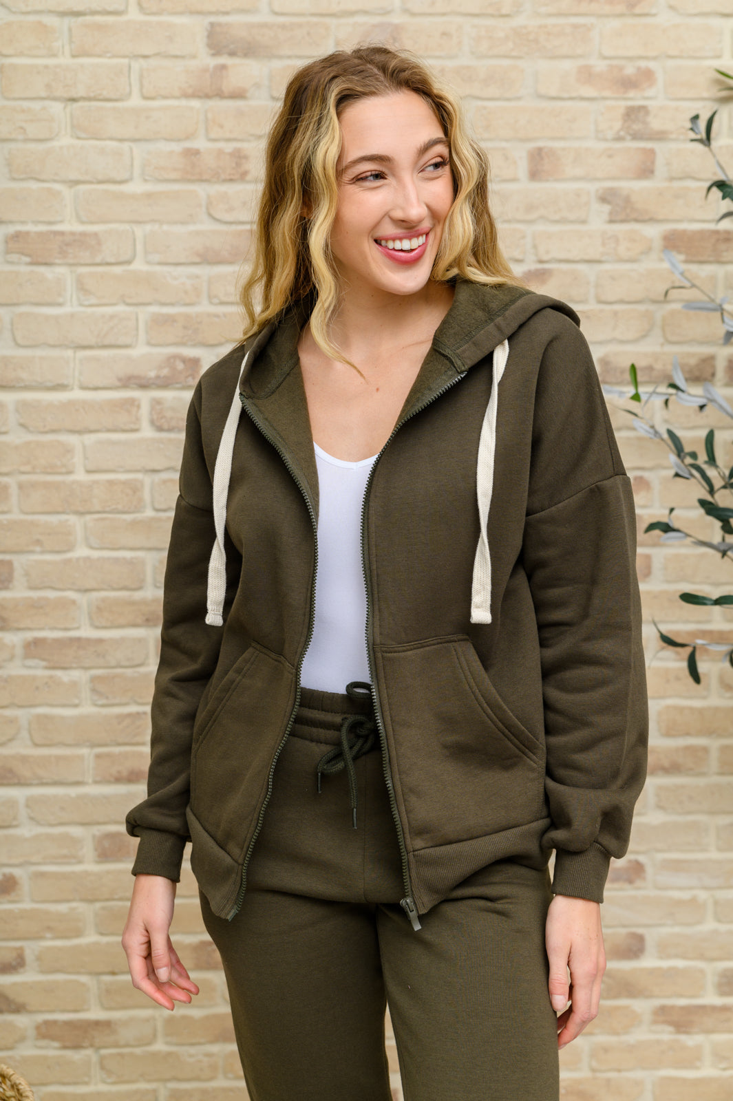 Zip Up Hoodie Jacket & Joggers Set In Olive