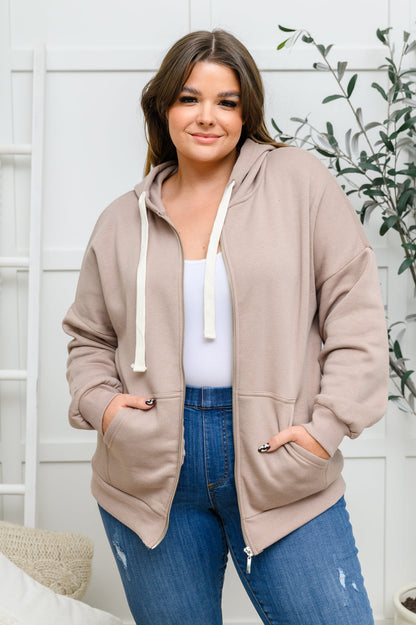 Zip Up Hoodie Sweat Jacket in Mocha