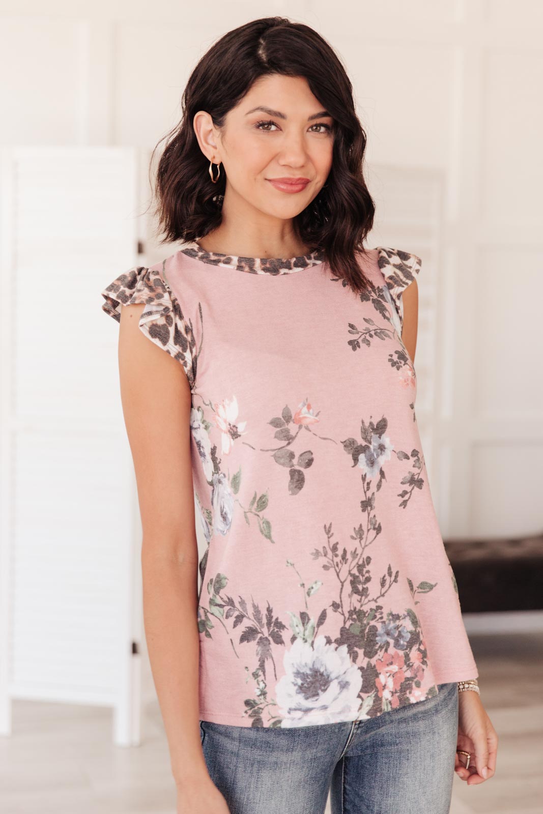 Floral Wild Side Lounge Top In Mauve