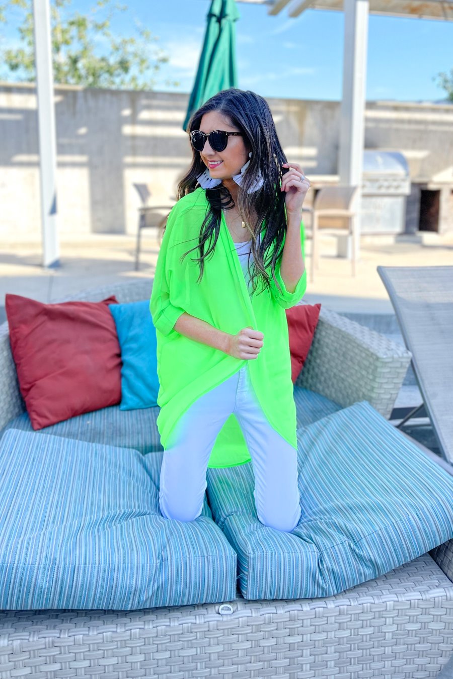 Sunny and 75 Neon Kimono in Neon Green